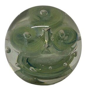 Round Green Glass Paperweight vintage Controlled Bubble Dynasty Gallery